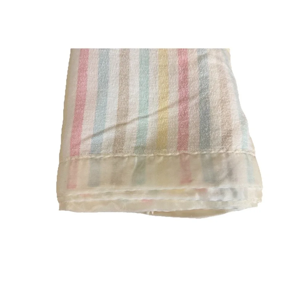 Vintage Cotton Pastel Stripe Blanket Satin Nylon Trim 78